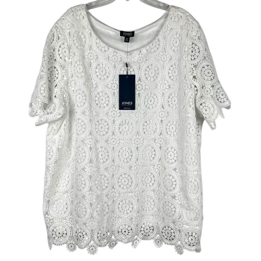 New! NWT Jones New York Women's Short-Sleeve Relaxed-Fit Lace Top 1X